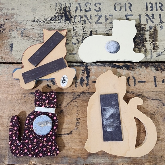 Set of 4 vintage wooden cat magnets - Picture 2 of 10